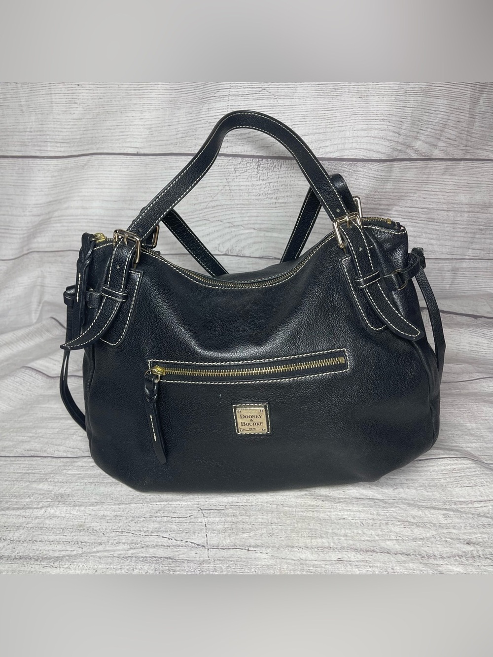 Dooney & Bourke Black Pebbled Leather Large Nina Shoulder Bag